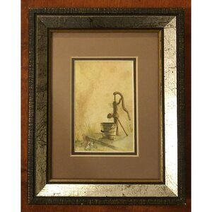 VTG 6.5"x8" Matted Framed OOAK Mini Detail Water Pump WATERCOLOR Signed DICKEY